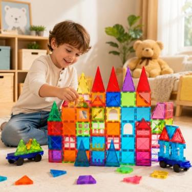 Imagem de Brastoy Blocos de Montar Magnéticos Construção Brinquedo Infantil Educativo STEAM (130Pcs)