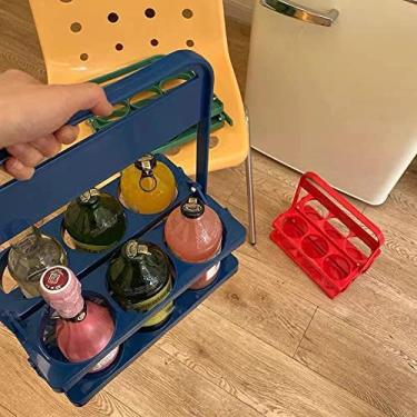 Imagem de suporte portátil para cerveja com 6 garrafas Suporte para garrafa de cerveja dobrável de cor pura Suporte para armazenamento de bebidas dobrável(Blue), Suporte para refrigerador de cerveja,
