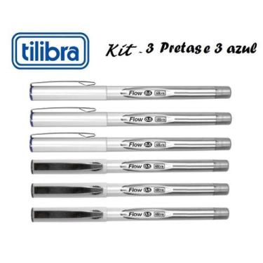 Imagem de Kit Caneta Gel 0,5mm Flow Tilibra Preta E Azul 6 Unidades