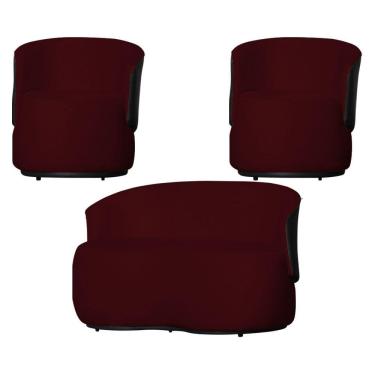 Imagem de Kit 1 Namoradeira e 2 Poltronas Orgânica Beatriz Suede Composê Corino Preto - Estopar