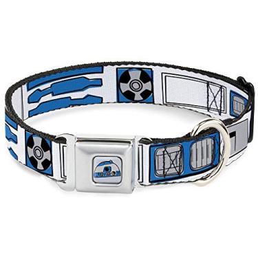 Imagem de Buckle-Down Cinto de segurança para cães fivela Star Wars R2D2 Bounding Parts Branco Preto Azul Cinza Vermelho 40,6 a 58,8 cm de largura
