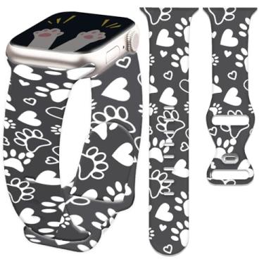 Imagem de Pulseira esportiva compatível com Apple Watch séries 10, 9, 8, 7, 6, 5, 4, 3, 2, 1 e SE, Ultra/Ultra 2 de 38 mm, 40 mm, 41 mm e 42 mm, para meninas e meninos, Ultra/Ultra 2, pata de cachorro fofa e