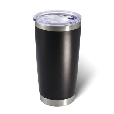 Imagem de AIANJI Copo de 590 ml de aço inoxidável a granel com tampa isolado a vácuo parede dupla caneca de café de viagem copo revestido em pó para bebidas quentes e frias (preto, 1 pacote)