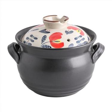 Imagem de Caçarola de cerâmica, panela de argila, panelas de barro com tampa, panela para ensopado, sopa, vapor, forno seguro - resistente ao calor (tulipa, 3,7 QT)