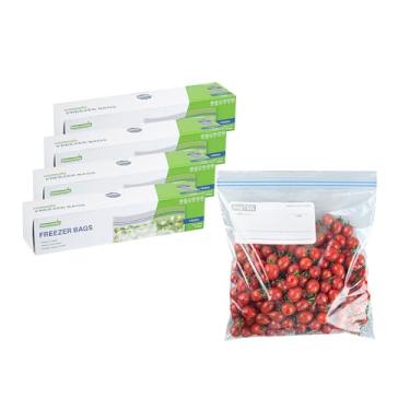Imagem de Bag Tek Sacos com zíper para freezer de 1 galão, 25 sacos descartáveis com zíper - zíper duplo, à prova de gordura, sacos de plástico transparente para freezer, com etiqueta de gravação, para organização e armazenamento de alimentos - Restaurantware