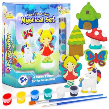 Imagem de Play Brainy Pinte seu próprio conjunto místico – Kit de pintura em cerâmica para crianças com tinta e pincéis, 6 figuras para decorar – Kit de pintura criativa de estatueta, kit de pintura infantil –