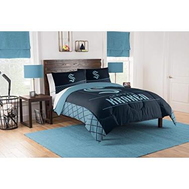 Imagem de The Northwest Company NHL Seattle Kraken Conjunto de edredom unissex Full/Queen e fronhas, azul, 213 x 213 cm