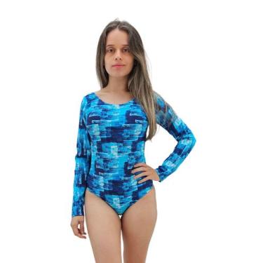 Imagem de Body Maiô Feminino Manga Longa Proteção UV forrado - Gerbya, 48, Azul,