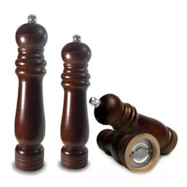 Imagem de Kit Moedor de Pimenta e Sal Madeira Moinho Cerâmica 03 peças - Kehome