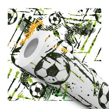 Imagem de Papel de Parede Vinílico Bola De Futebol Tons Laranja E Verde Quarto 5