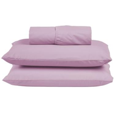 Imagem de Jogo de Cama Box Casal Algodão Percal 200 Fios Hotel Pousada 3 Peças Lençol com Elástico (Rosa)