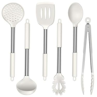 Imagem de LIANYU Conjunto de utensílios de cozinha de silicone, conjunto de 6 peças, espátula de cozinha resistente ao calor, ferramentas para panelas antiaderentes, cabo de aço inoxidável, lavável na