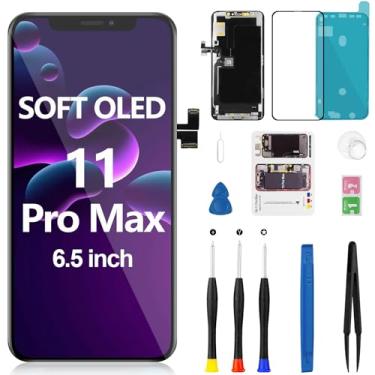 Imagem de Tela OLED macia para iPhone 11 Pro Max substituição 3D Touch OLED moldura digitalizador 6,5 polegadas [OLED macio, não rígido OLED] com kit de ferramentas de reparo para modelo A2218 A2220 A2161