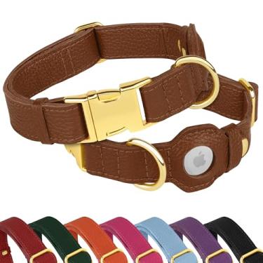 Imagem de Coleira Airtag de couro para cães - Coleira macia para cães com suporte Apple AirTag e fivela de metal - Coleiras de segurança GPS para animais de estimação para cães pequenos, médios e grandes, rosa