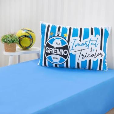 Imagem de Jogo de Cama 2 Peças Lençol e Fronha Algodão Time Futebol Grêmio Azul Tricolor - Solteiro