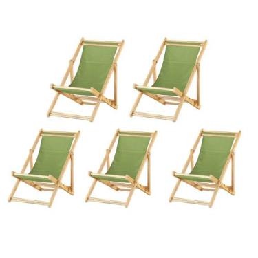 Imagem de Kit 5 Cadeiras Espreguiçadeira Preguiçosa Dobrávl Sem Braço Natural - 