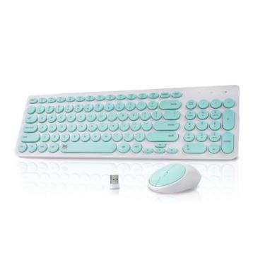 Imagem de XuanGui Combo de teclado sem fio com teclas redondas, teclado de máquina de escrever retrô de tamanho completo, modo de suspensão inteligente, portátil ultrafino, conexão sem fio de 2,4 GHz para Mac