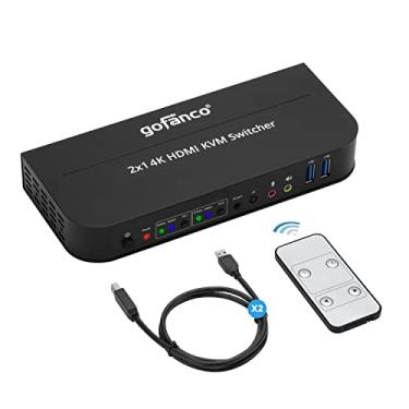 Imagem de gofanco Interruptor KVM HDMI de 2 portas com USB 3.0 – 4K @60Hz 4:4:4, 18Gbps, HDR, 3D, HDCP 2.2/1.4, teclado/mouse USB, hub USB 3.0, entrada de microfone, saída estéreo, controle remoto infravermelho