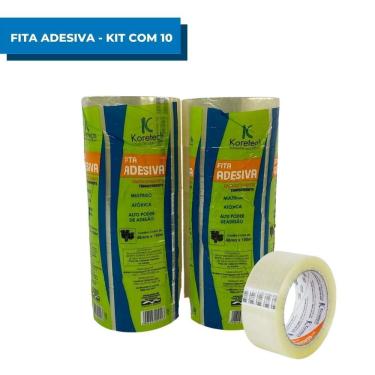 Imagem de Kit 10 Fitas Adesiva 48X100 Transparente Tipo Durex Largo