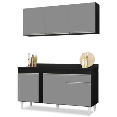 Imagem de Armário Aéreo Argélia E Balcão Gabinete Para Pia Com Tampo 150Cm Dakota Preto/Cinza - Lumil