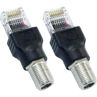 Imagem de DDKCHQLT Adaptador conversor RF para RJ45, conversor F fêmea para RJ45 macho acoplador coaxial conector reto para monitor de testador de cabo compatível com sinal digital (preto)