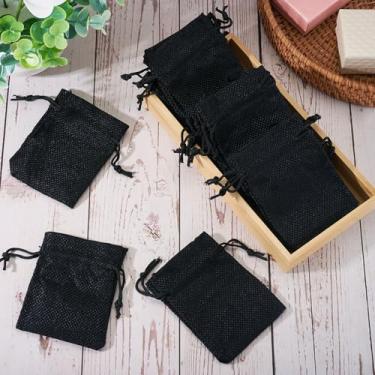 Imagem de 20 unidades de sacos de cordão de serapilheira, sacos de joias de poliéster, sacos de presente, sacolas de guloseimas para festa de casamento, Natal, festival, festival, embalagem de 6 x 9 cm, preto