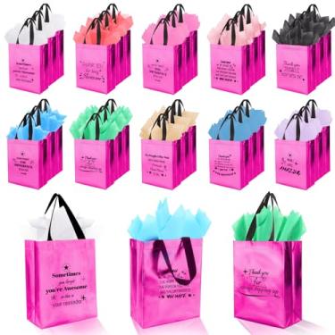 Imagem de 40 sacos de presente reutilizáveis com alças - inclui 20 sacos de presente iridescentes e 20 lenços de papel - presentes de agradecimento de funcionários a granel para funcionários, equipe, colegas de