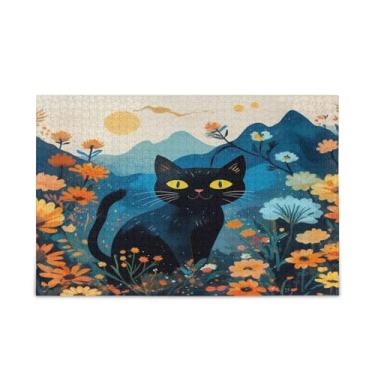 Imagem de WELLDAY Quebra-cabeça gato chita flores sonhadoras 500 peças grande jogo de arte para adultos adolescentes