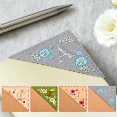 Imagem de 1 marcador de página de tecido de 9,5 x 9,5 cm, marcador de página bordado, costura decorativa para escritório, estudo, material escolar, acessórios, inverno, letra A