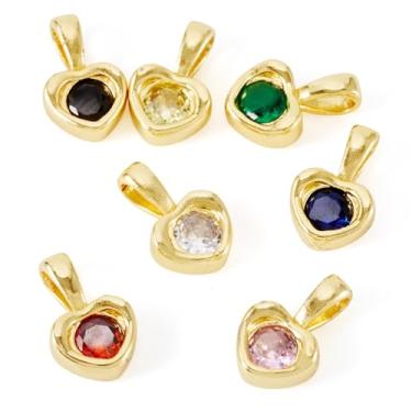 Imagem de Spritewelry Pingentes de pedra do mês de nascimento com pingentes de zircônia cúbica dourada, geométrico, redondo, triângulo, strass, pingentes para pulseiras, joias, artesanato DIY, Small, Zircônia