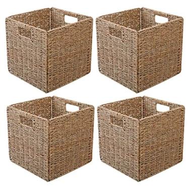 Imagem de Bumdenuu 4 caixas organizadoras de algas marinhas com alças para armários, despensa, banheiro, lavanderia