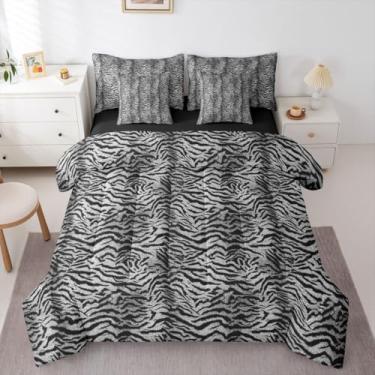 Imagem de Erosebridal Conjunto de edredom Queen com estampa de tigre (cinza gradiente) para crianças, adolescentes e adultos | Conjunto de cama de 7 peças com estampa de animais selvagens, estampa de animais