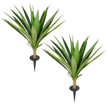 Imagem de Velener Plantas artificiais de agave ao ar livre com espiga de solo, conjunto de 2 plantas falsas resistentes a UV, plantas suculentas falsas grandes realistas para ambientes internos e externos