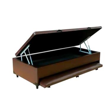 Imagem de Cama Box Baú Auxiliar Solteiro Sintético Espuma 8cm 45x88x188 Marrom