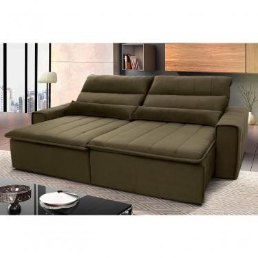 Imagem de Sofá Retrátil Reclinável Patagônia 2,30m Suede Velut Bege Molas No Assento - King House