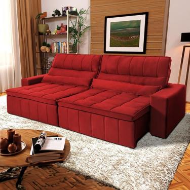 Imagem de Sofá Retrátil Reclinável Supremo 2,70m Suede Velut Vermelho Molas No Assento - King House