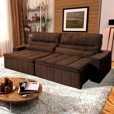 Imagem de Sofá Retrátil Reclinável Supremo 2,70m Suede Velut Marrom Molas No Assento - King House