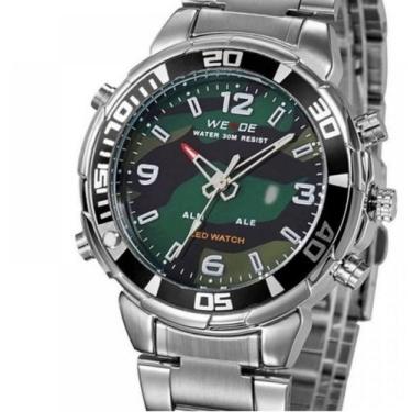 Imagem de Relógio masculino analógico weide prata e camuflado inox social  WH-84