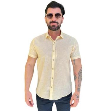 Imagem de Camisa baumgarten linho manga curta masculino ref: bau40106c, Amarelo,