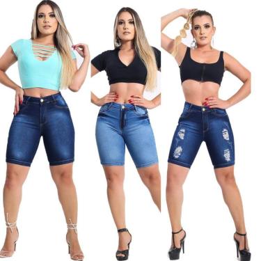 Imagem de Kit 3 Bermuda Ciclista Feminina Jeans Com Licra 4-Feminino