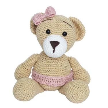 Imagem de Ursa Duda de Lacinho Rosa Amigurumi Crochê Quarto Bebê Infantil Menina