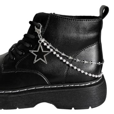 Imagem de NUEAYMS Corrente de sapatos de lona de camada dupla, correntes estilo punk, estrela/coração, pérolas, fivelas, joias, acessórios modernos, 1, G