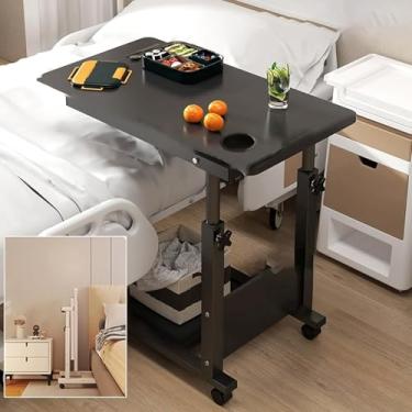 Imagem de Mesa de cama de altura ajustável para laptop - mesa móvel de quarto com rodas, mesa lateral para cama de hospital e casa - mesa lateral rolante para sofá, mesa multiuso W, preta