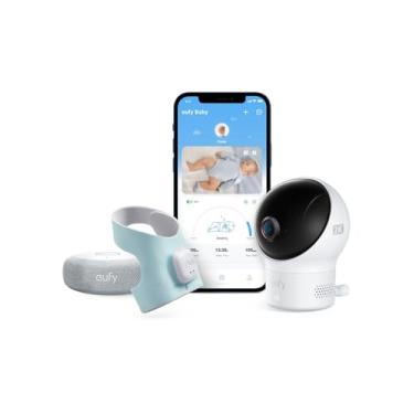 Imagem de eufy Security Babá eletrônica inteligente para bebês com Wi-Fi de 2,4 GHz, padrões de sono, cochilos, frequência cardíaca, câmera 2K, detecção de choro de IA, panorâmica e inclinação, sem taxa mensal