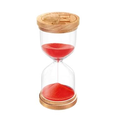 Imagem de CNCJ Temporizador de areia de madeira de 10 minutos, ampulheta relógio de areia vermelha pequeno Reloj De Arenai para decoração de mesa, cozinha, sala de aula, escritório, estudo, decoração de casa