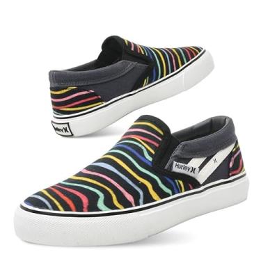 Imagem de Hurley Tênis infantil de lona sem cadarço – Tênis de skate de cano baixo para crianças, calçados esportivos para meninos e meninas, tênis casuais, Listras cinza multi, 13 Little Kid