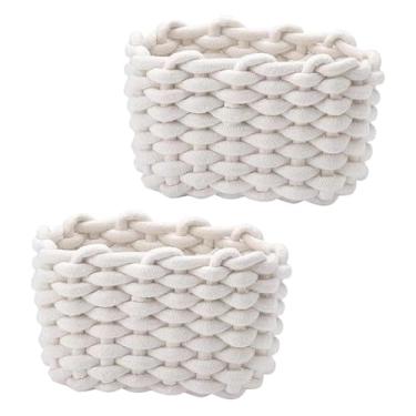 Imagem de KiBcsLic 2 peças cestas de armazenamento de tecido organizador de mesa durabilidade decorativas cestas de corda de algodão multifuncionais para