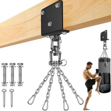 Imagem de SELEWARE Suporte para saco de pancadas com rotação de 360°, capacidade de 453 kg, suporte de feixe de saco pesado com corrente giratória de aço inoxidável e 4 ganchos de pressão, bolsa de boxe