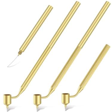 Imagem de Sinload Conjunto de 3 peças Pysanka Kit de decoração de ovo de Páscoa ucraniano Canetas de cera quente para Kistka Ucraniano Egg Art Canetas de cera fina de metal médio fluido para escrita à mão para