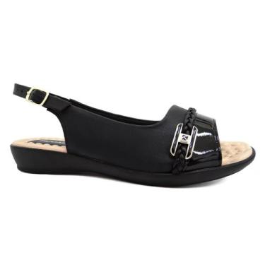 Imagem de Sandália Feminina Flat Piccadilly 500349-3 (64939), Preto, Bege, 35